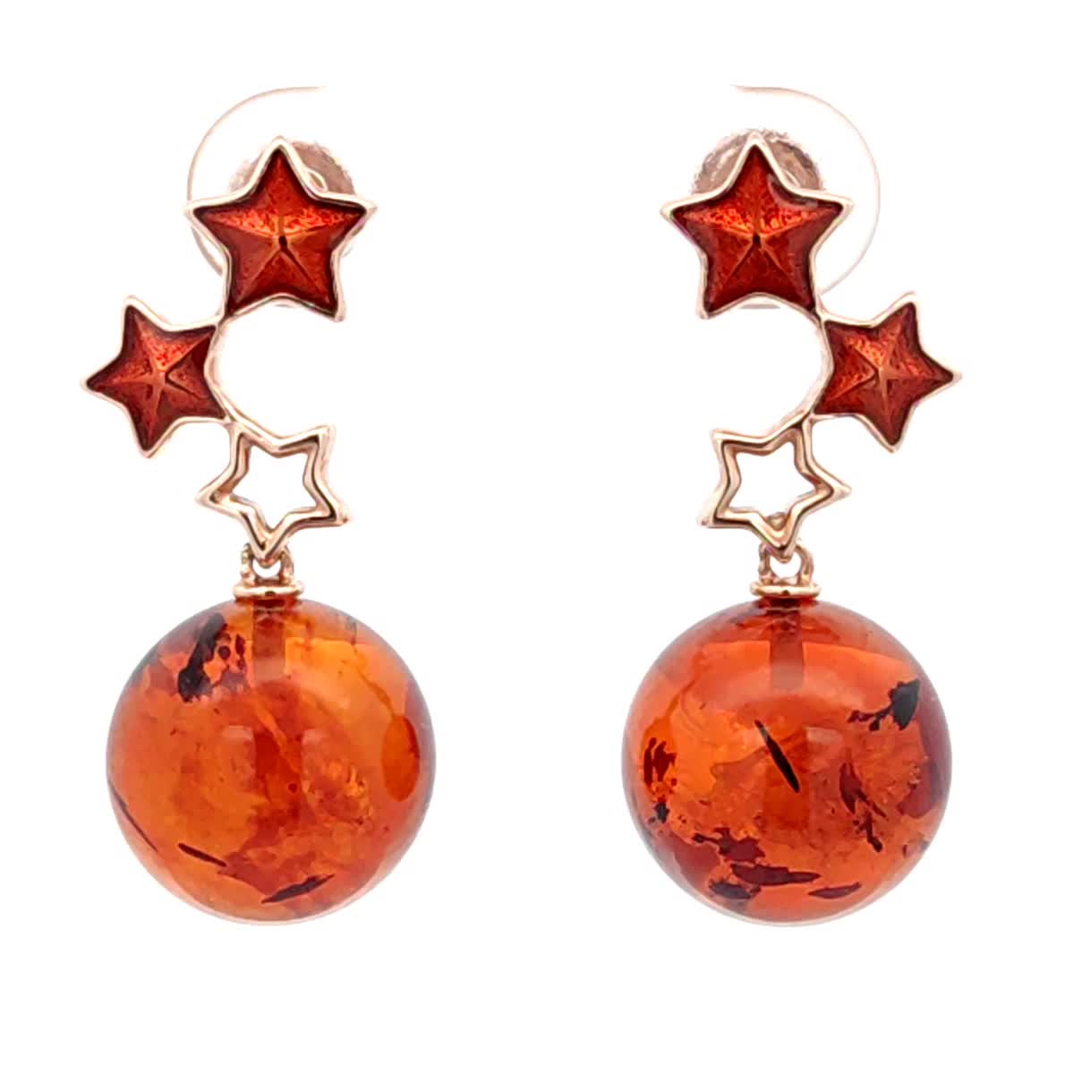 Ball Cognac Amber Silver Stud Earrings — DARVIN (Pre-Order)