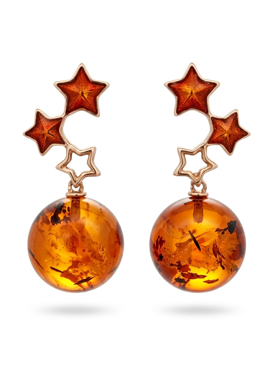 Ball Cognac Amber Silver Stud Earrings — DARVIN (Pre-Order)