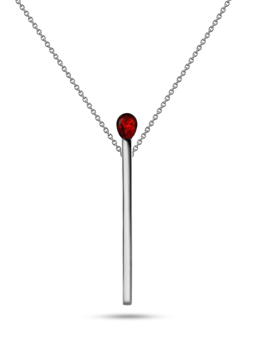 Matchstick Cognac Amber Silver Necklace — DARVIN (Pre-Order)
