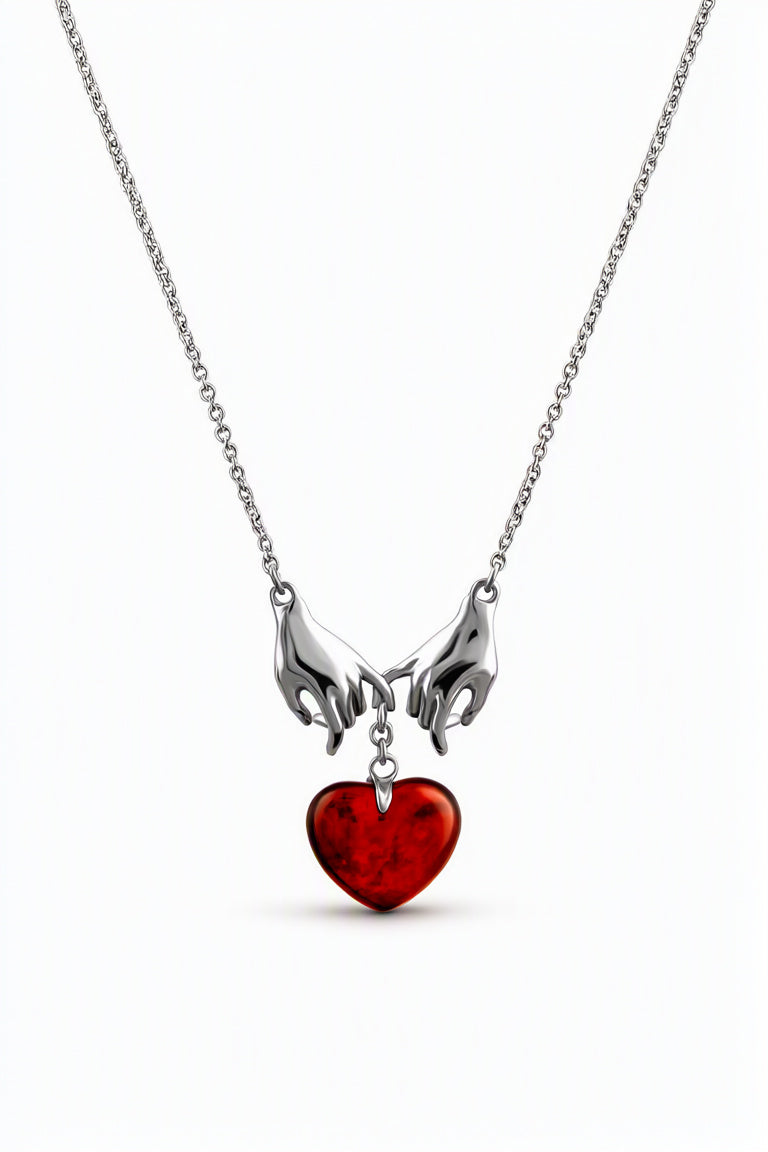 Heart Cognac Amber Silver Necklace — DARVIN (Pre-Order)