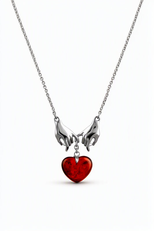 Heart Cognac Amber Silver Necklace — DARVIN (Pre-Order)