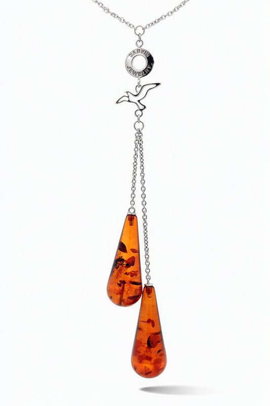 Cognac Amber Silver Necklace — DARVIN