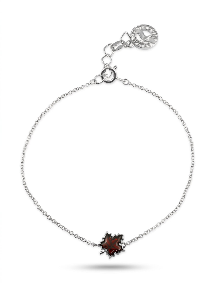 Maple Leaf Cognac Amber Silver Bracelet — DARVIN (Pre-Order)