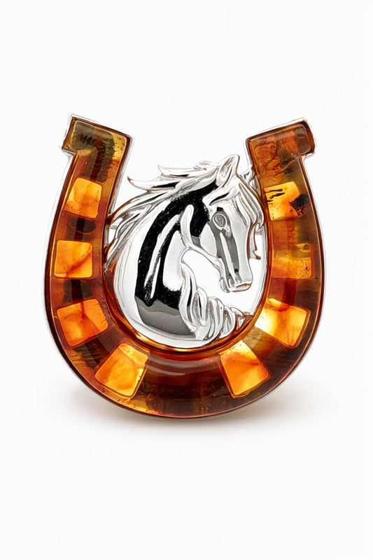 Cognac Amber Silver Brooch — DARVIN