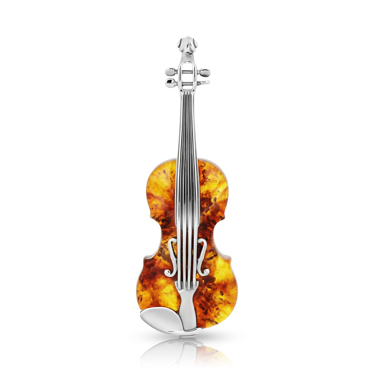 Violin Cognac Amber Silver Brooch — DARVIN (Pre-Order)