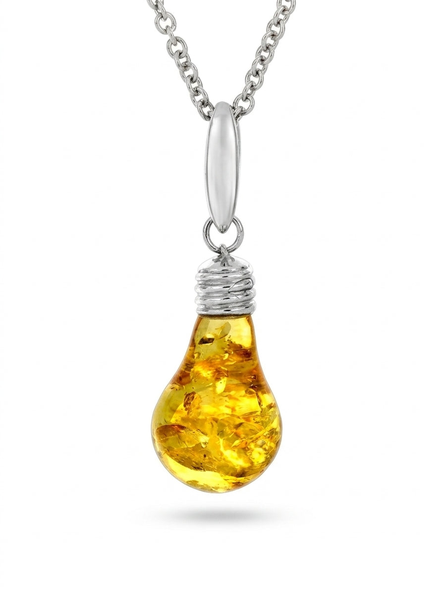 Lightbulb Lemon Amber Silver Pendant — DARVIN (Pre-Order)