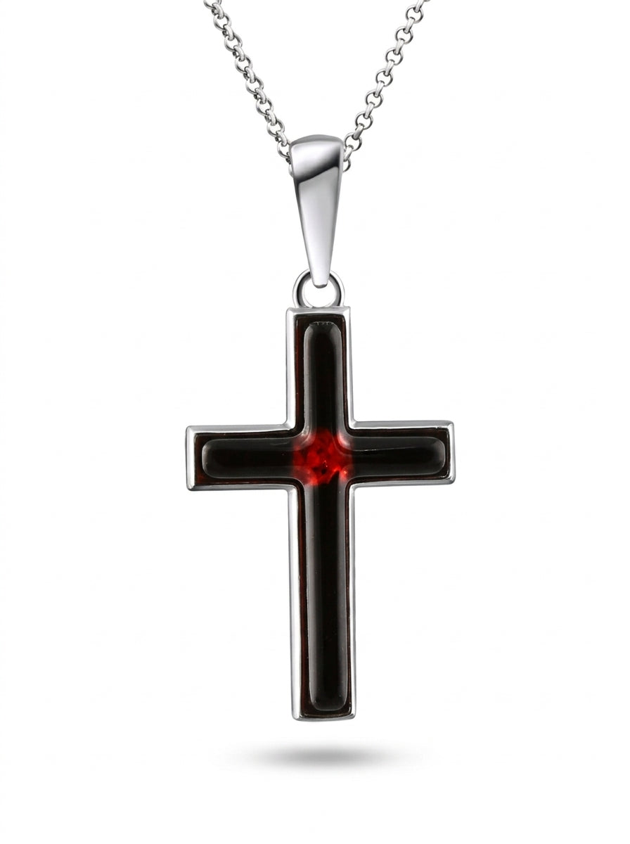 Cross Cognac Amber Silver Pendant — DARVIN (Pre-Order)