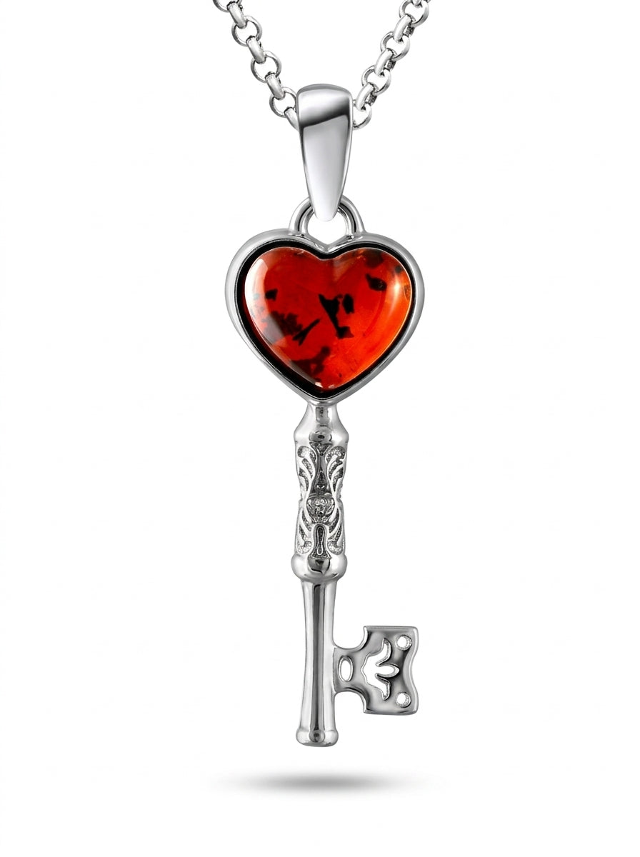 Heart Cognac Amber Silver Pendant — DARVIN (Pre-Order)