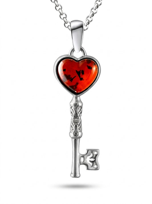 Heart Cognac Amber Silver Pendant — DARVIN (Pre-Order)