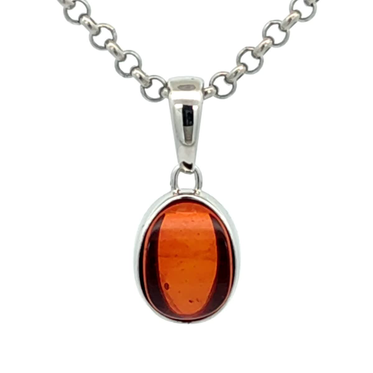 Oval Cognac Amber Silver Pendant — DARVIN (Pre-Order)