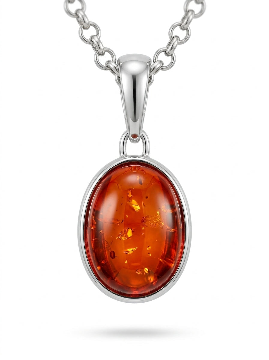 Oval Cognac Amber Silver Pendant — DARVIN (Pre-Order)