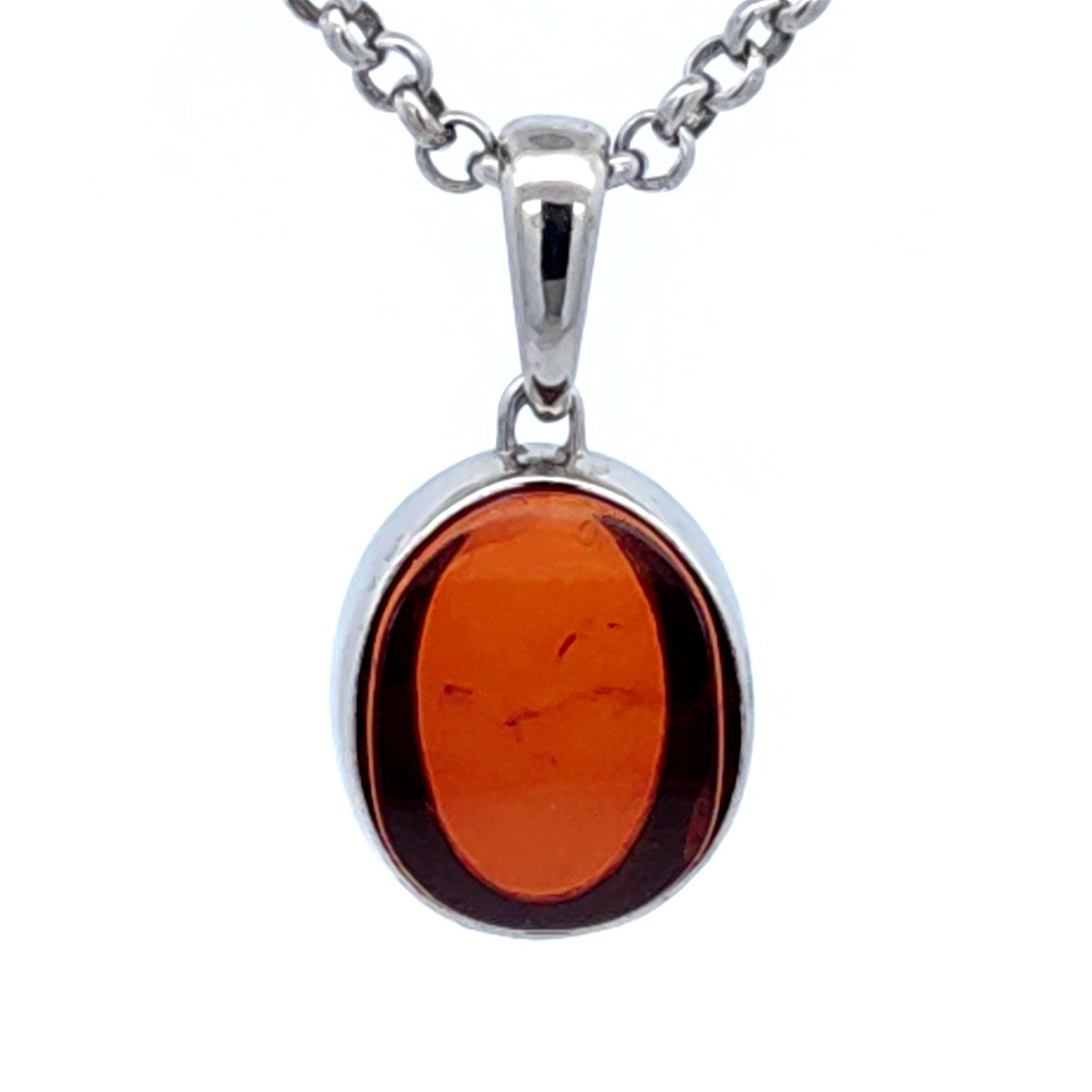 Oval Cognac Amber Silver Pendant — DARVIN (Pre-Order)