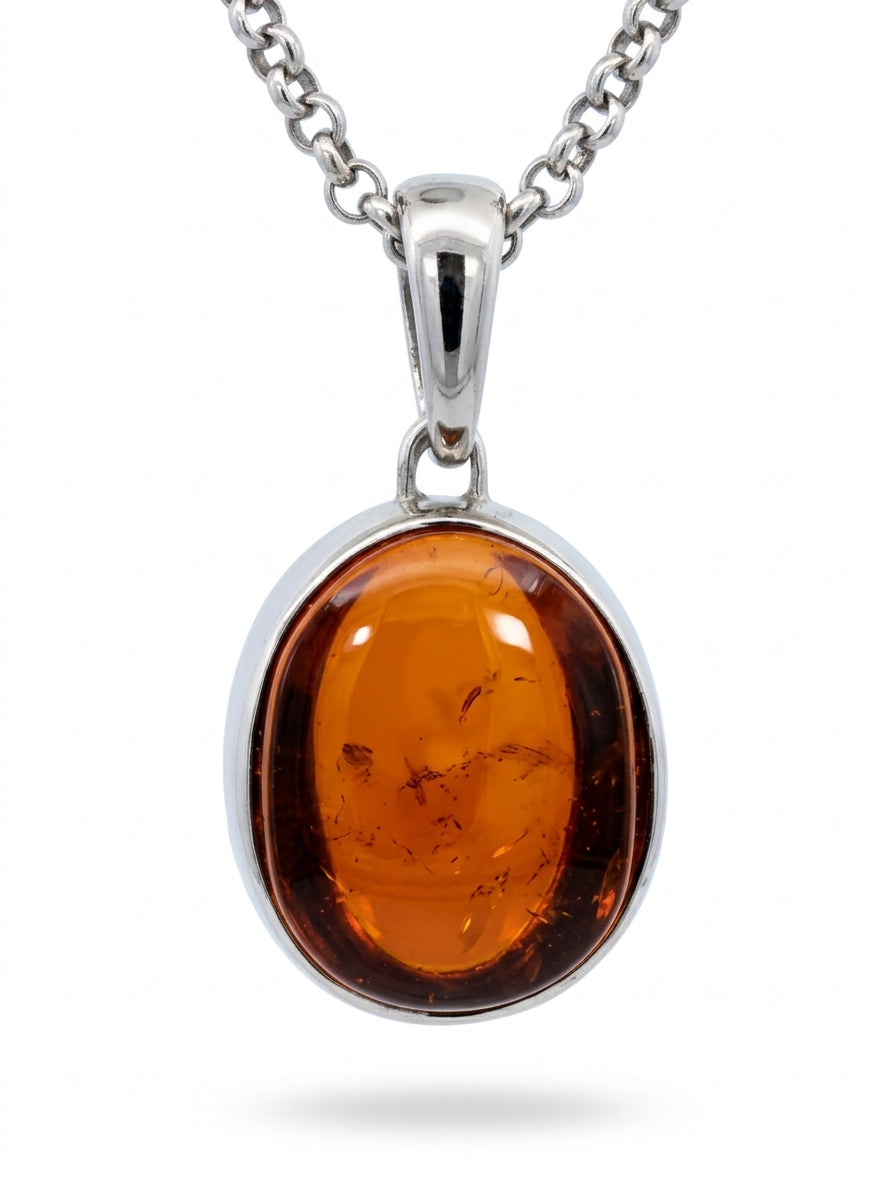 Oval Cognac Amber Silver Pendant — DARVIN (Pre-Order)