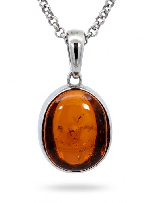 Oval Cognac Amber Silver Pendant — DARVIN (Pre-Order)
