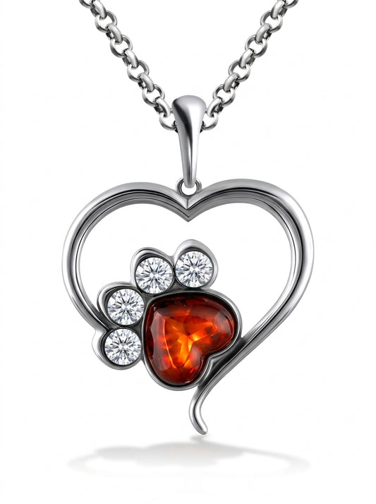 Heart Cognac Amber Silver Pendant — DARVIN (Pre-Order)