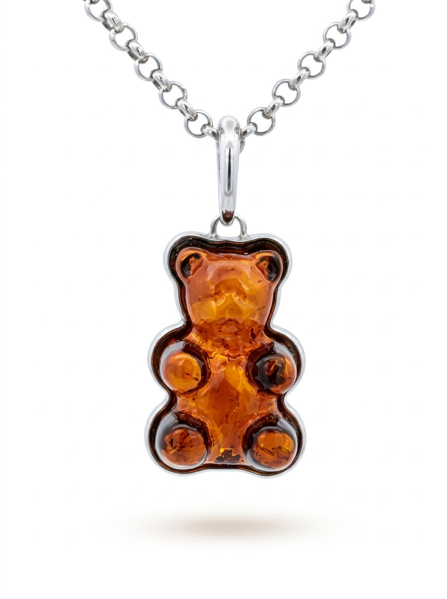 Gummy Bear Cognac Amber Silver Pendant — DARVIN (Pre-Order)