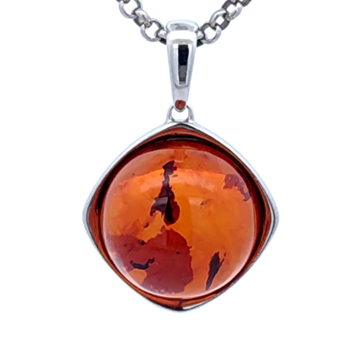 Round Cognac Amber Silver Pendant — DARVIN (Pre-Order)