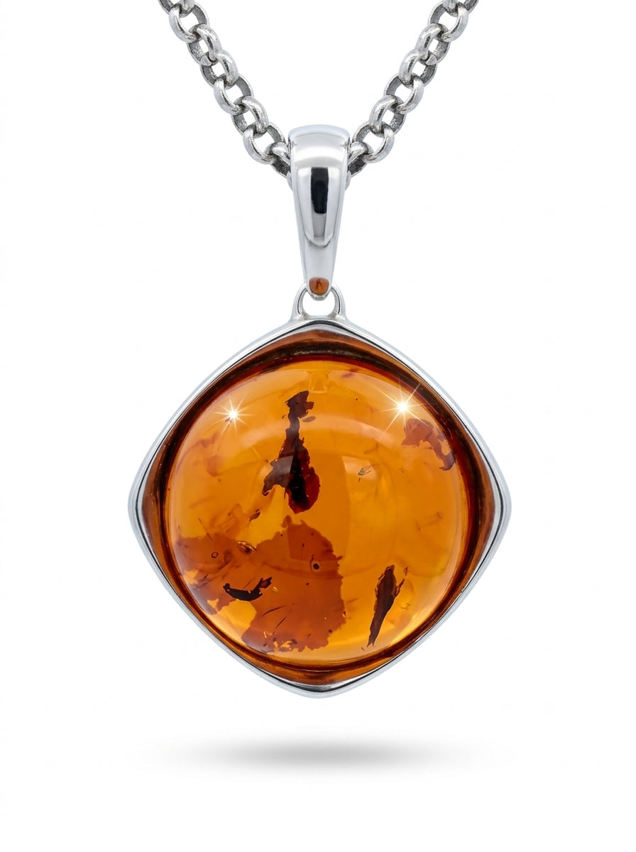 Round Cognac Amber Silver Pendant — DARVIN (Pre-Order)