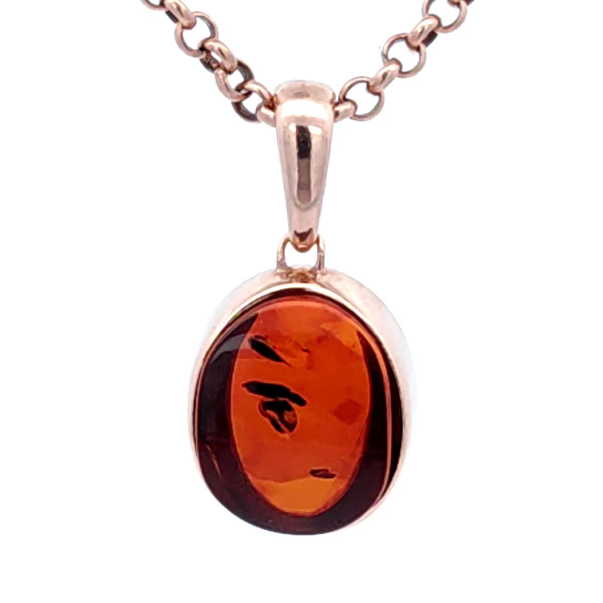 Oval Cognac Amber Silver Pendant — DARVIN (Pre-Order)