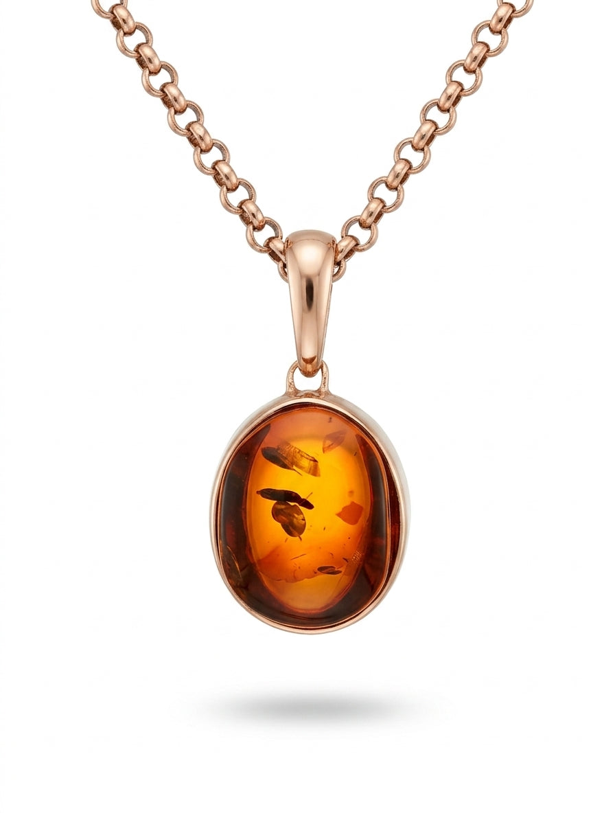 Oval Cognac Amber Silver Pendant — DARVIN (Pre-Order)