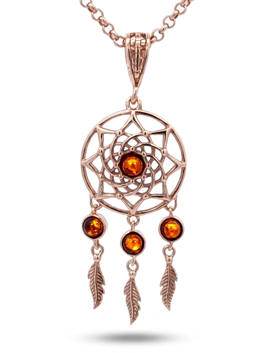 Round Cognac Amber Silver Pendant — DARVIN (Pre-Order)
