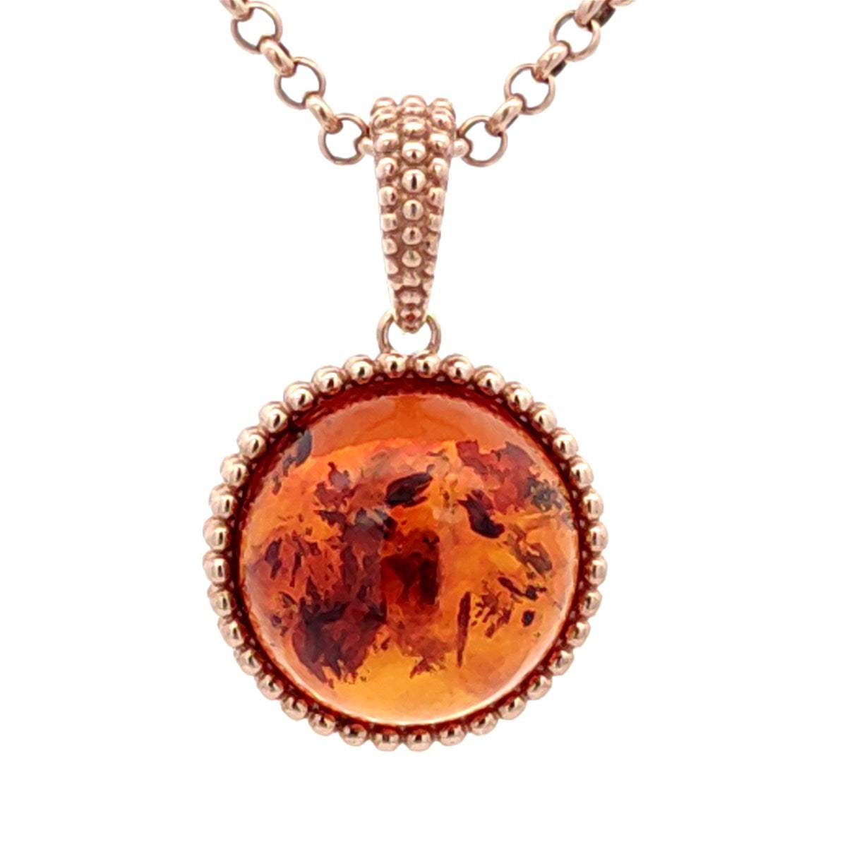 Round Cognac Amber Silver Pendant — DARVIN (Pre-Order)