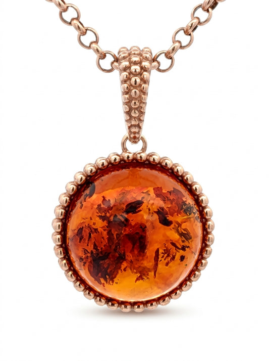 Round Cognac Amber Silver Pendant — DARVIN (Pre-Order)