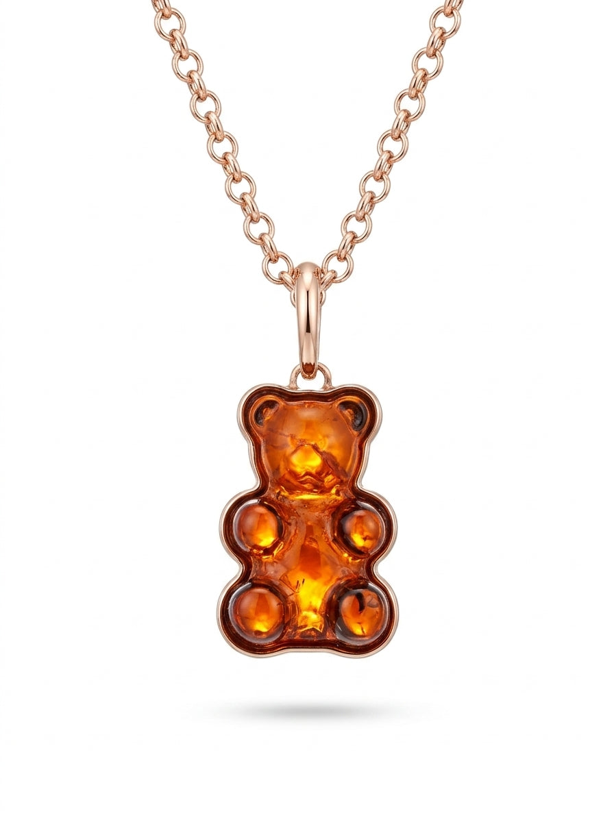 Gummy Bear Cognac Amber Silver Pendant — DARVIN (Pre-Order)