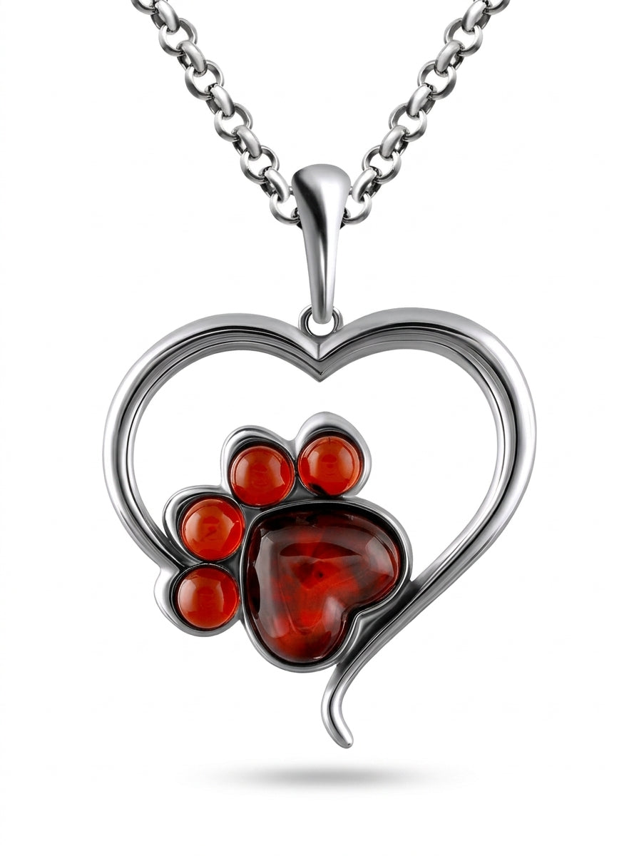 Heart Cognac Amber Silver Pendant — DARVIN (Pre-Order)