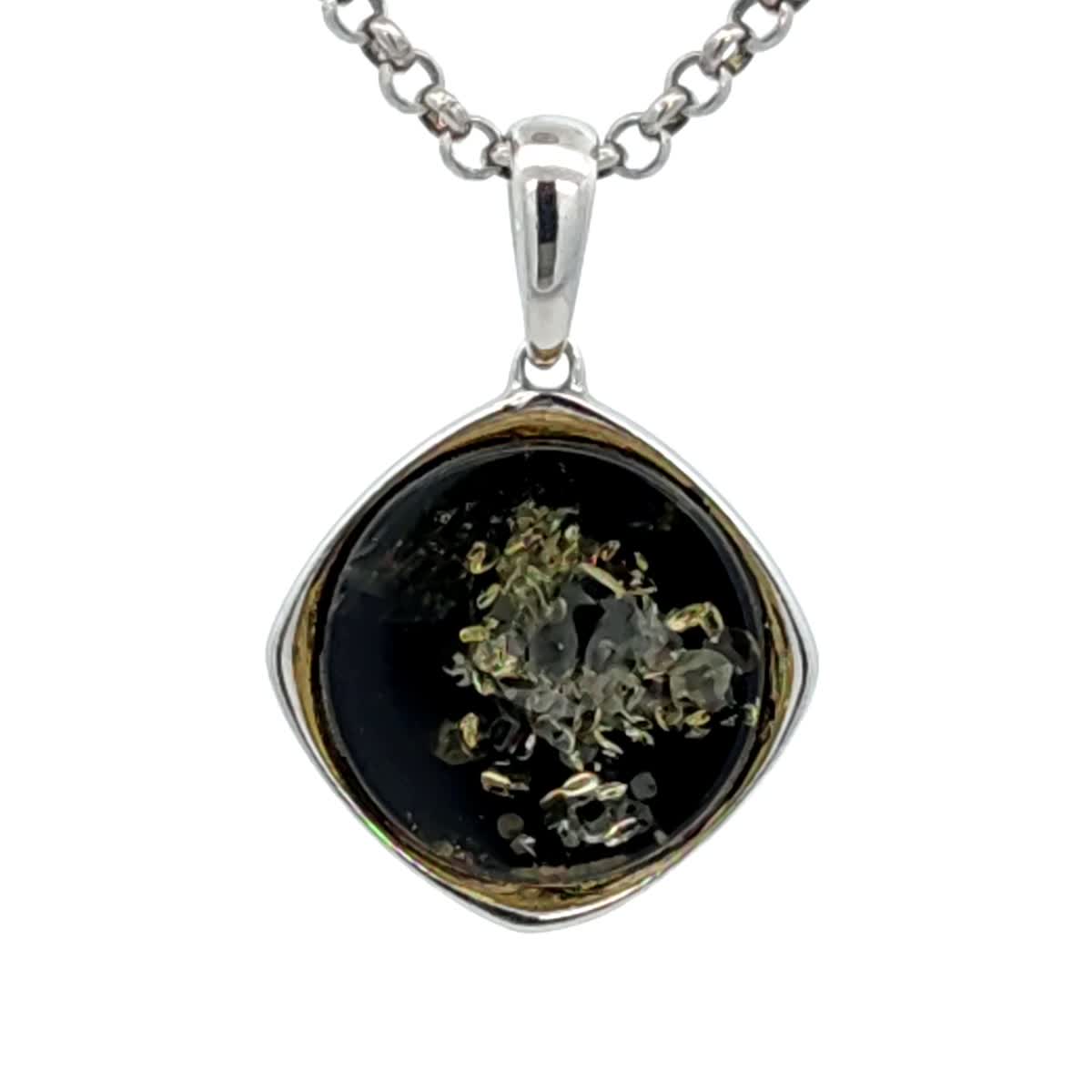 Round Green Amber Silver Pendant — DARVIN (Pre-Order)