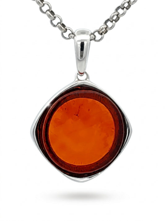 Round Cognac Amber Silver Pendant — DARVIN (Pre-Order)