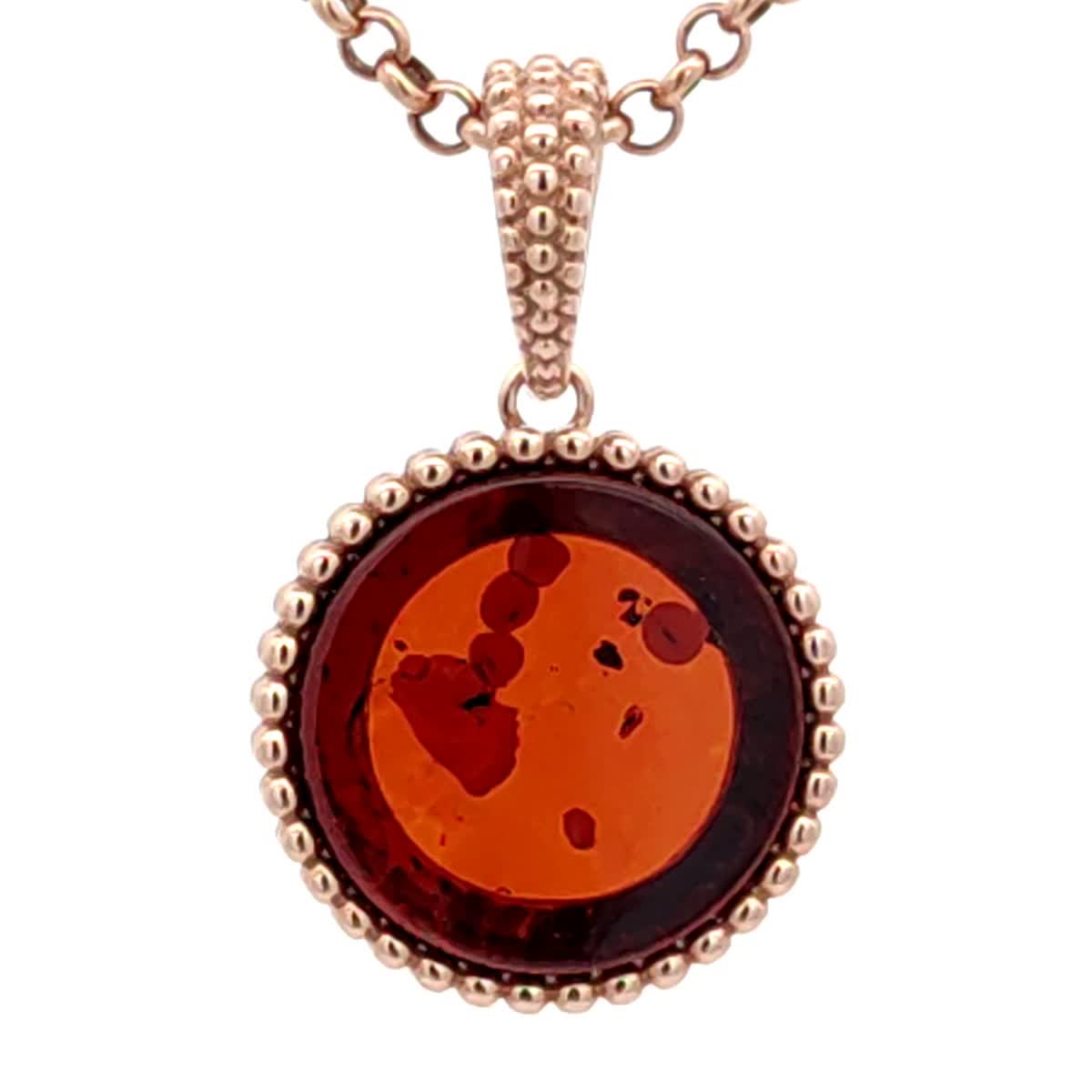 Round Cognac Amber Silver Pendant — DARVIN (Pre-Order)