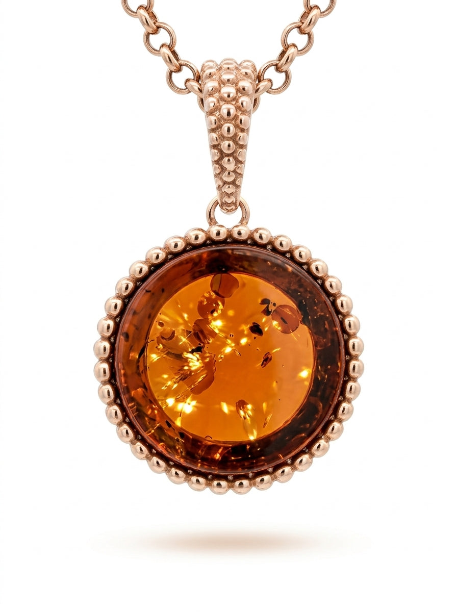 Round Cognac Amber Silver Pendant — DARVIN (Pre-Order)