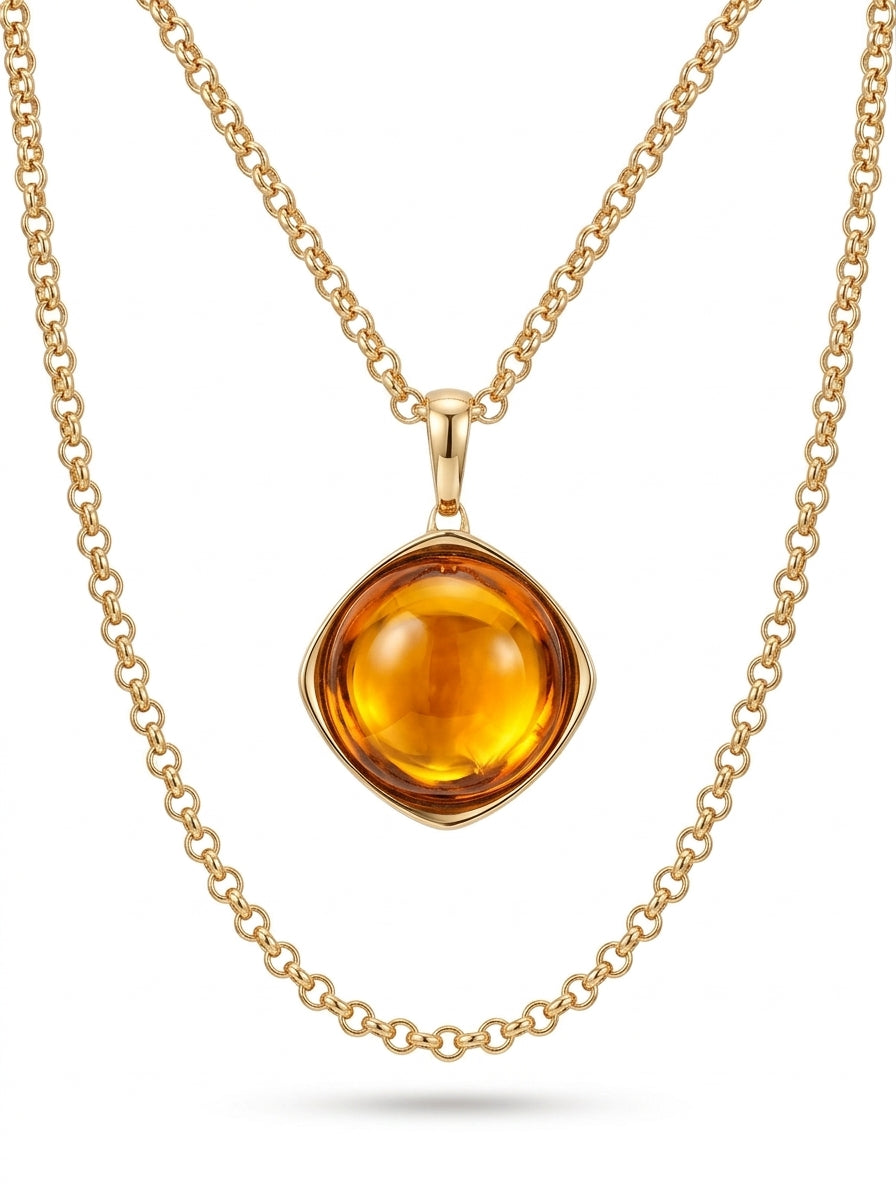 Round Cognac Amber Silver Pendant — DARVIN (Pre-Order)