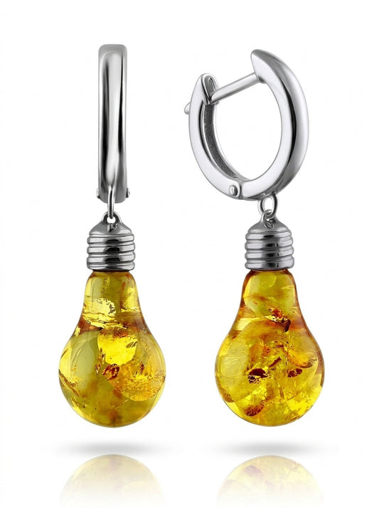 Lightbulb Lemon Amber Silver Earrings — DARVIN (Pre-Order)