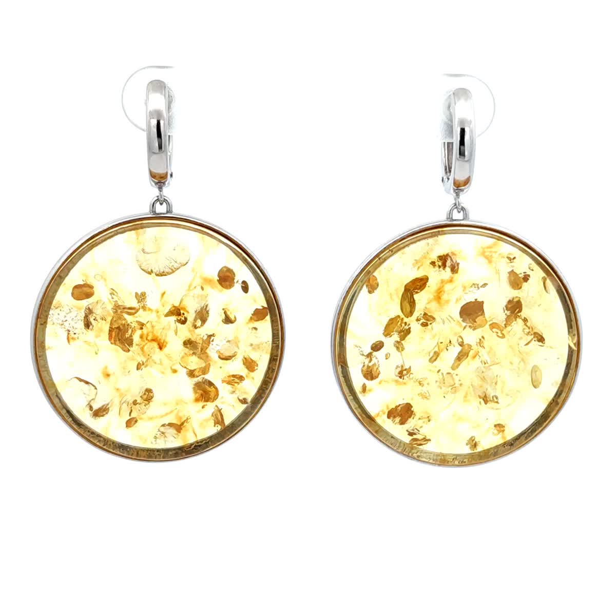 Round Lemon Amber Silver Earrings — DARVIN