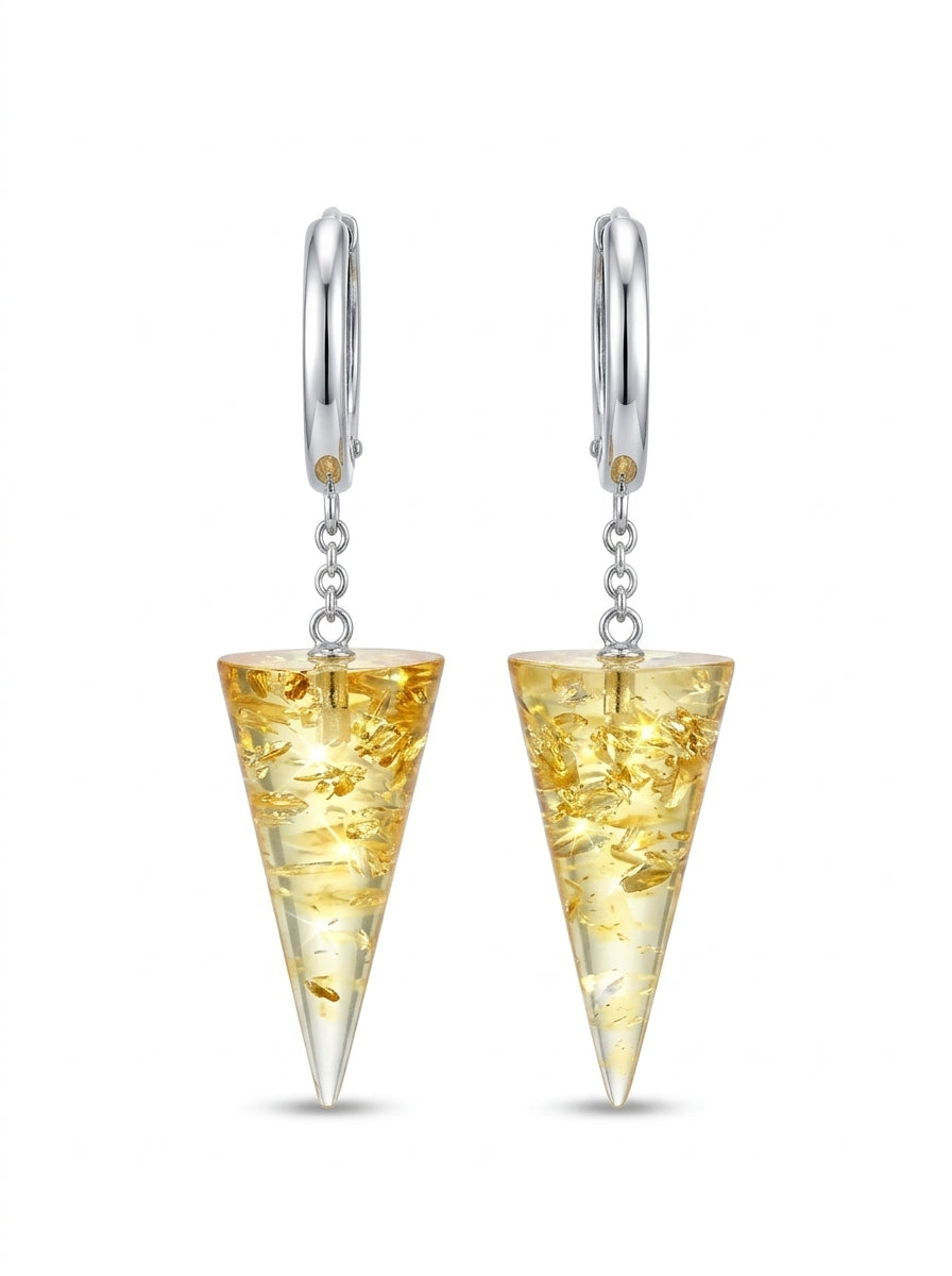 Cone Lemon Amber Silver Earrings — DARVIN (Pre-Order)