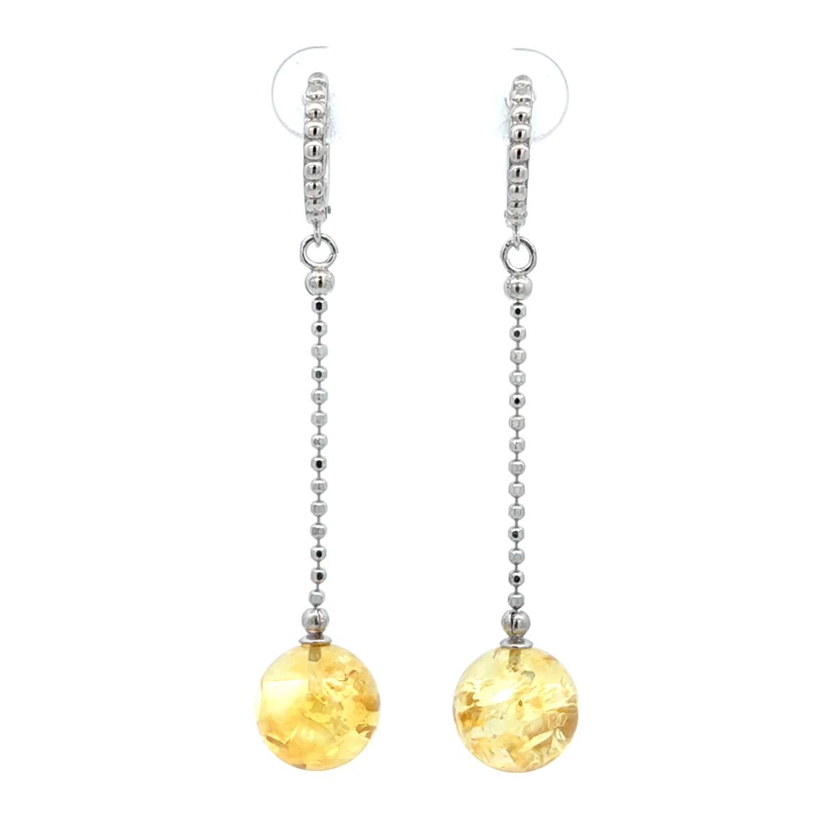 Ball Lemon Amber Silver Earrings — DARVIN (Pre-Order)