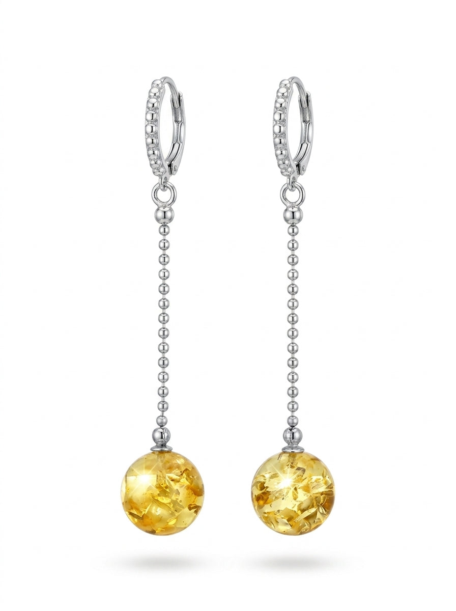 Ball Lemon Amber Silver Earrings — DARVIN (Pre-Order)