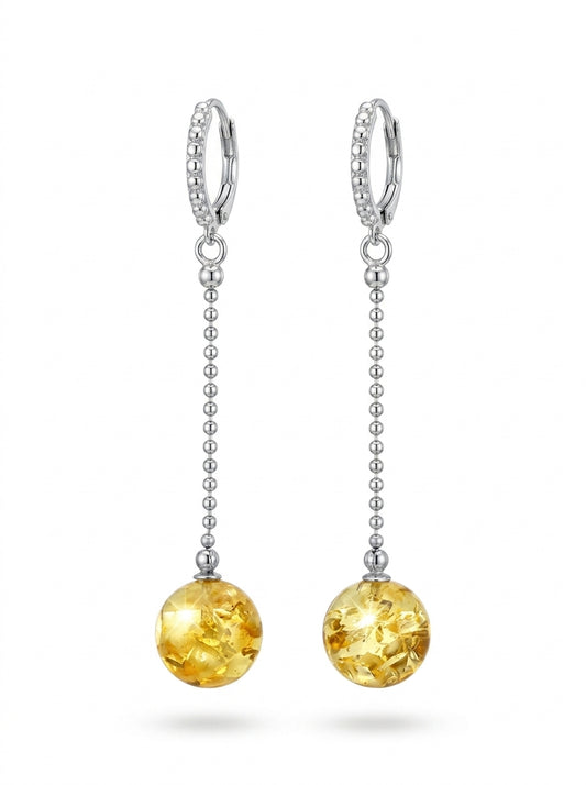 Ball Lemon Amber Silver Earrings — DARVIN (Pre-Order)