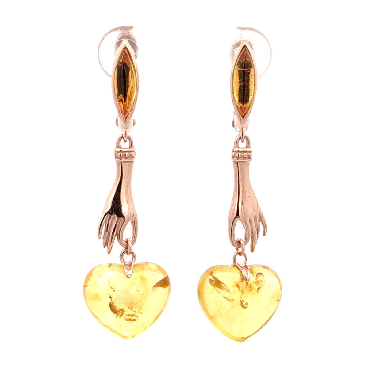 Heart Lemon Amber Silver Earrings — DARVIN (Pre-Order)