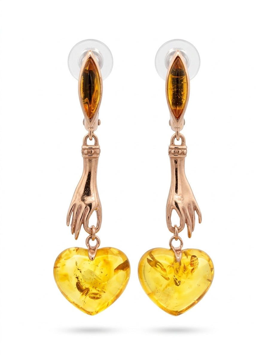 Heart Lemon Amber Silver Earrings — DARVIN (Pre-Order)