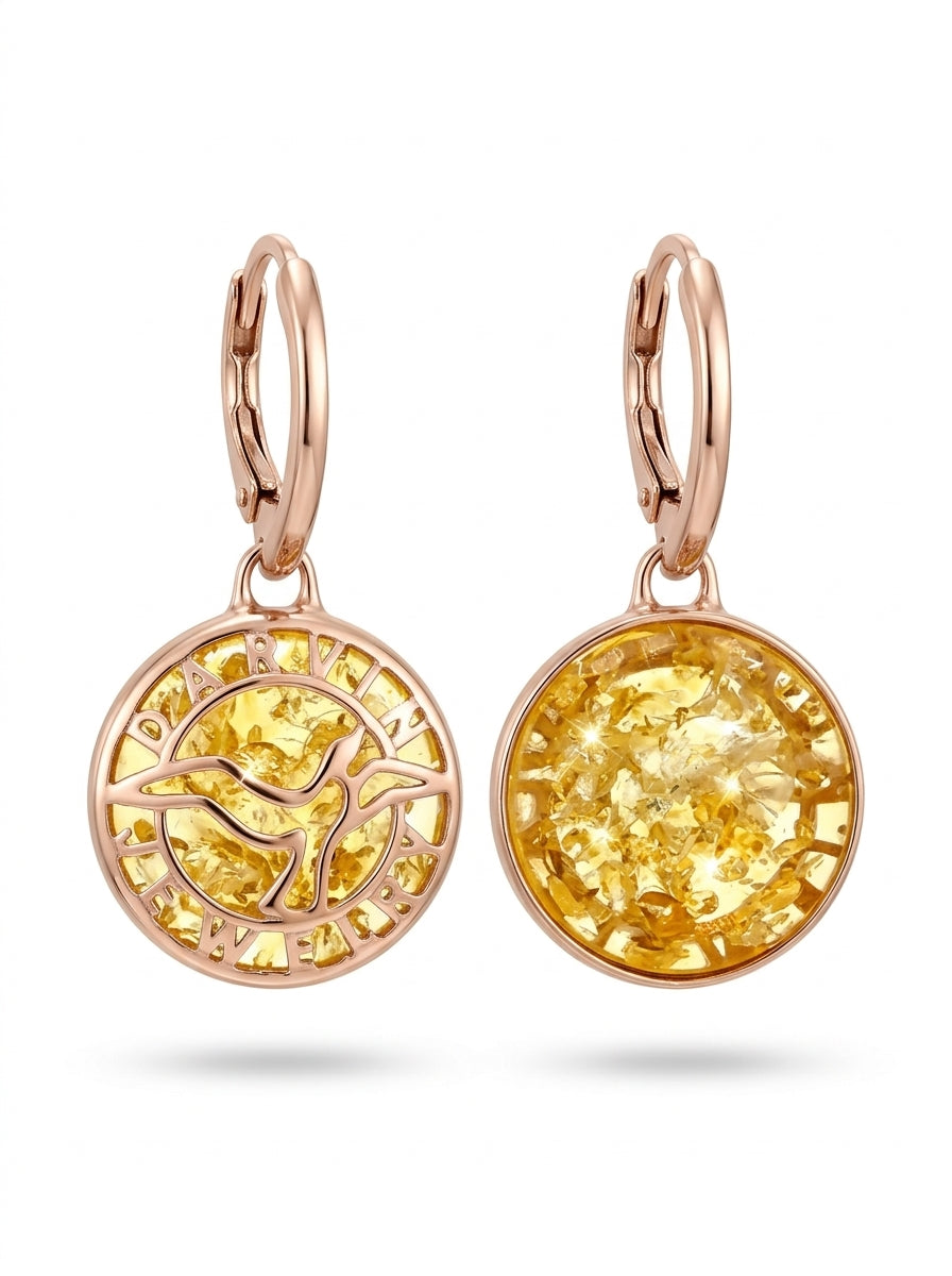 Round Lemon Amber Silver Earrings — DARVIN (Pre-Order)