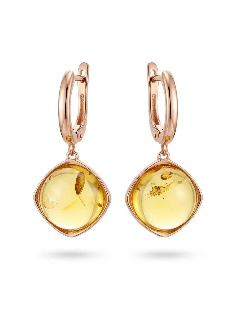 Round Lemon Amber Silver Earrings — DARVIN (Pre-Order)