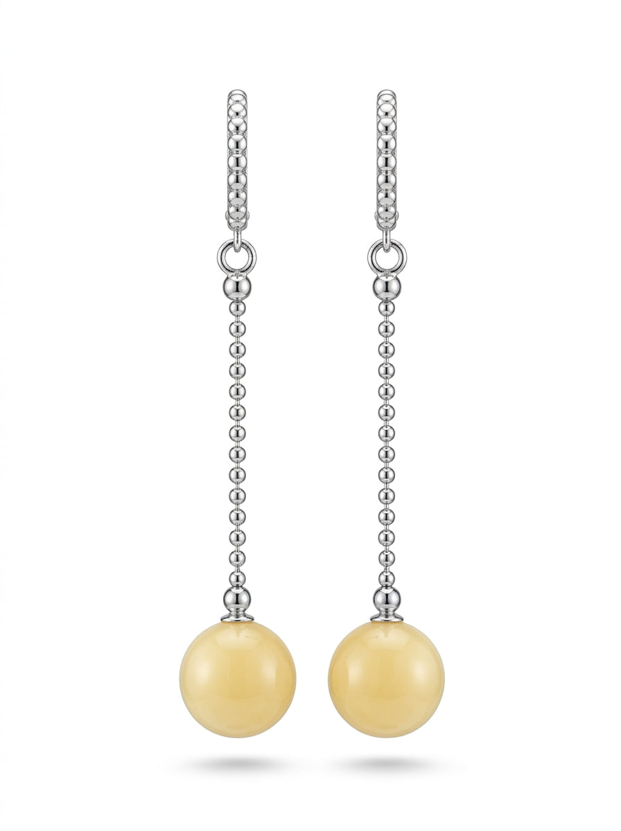 Ball White Amber Silver Earrings — DARVIN (Pre-Order)