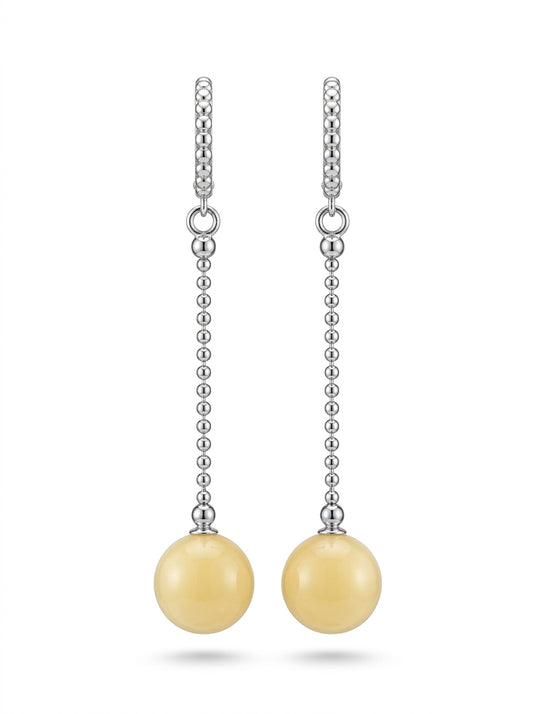 Ball White Amber Silver Earrings — DARVIN (Pre-Order)