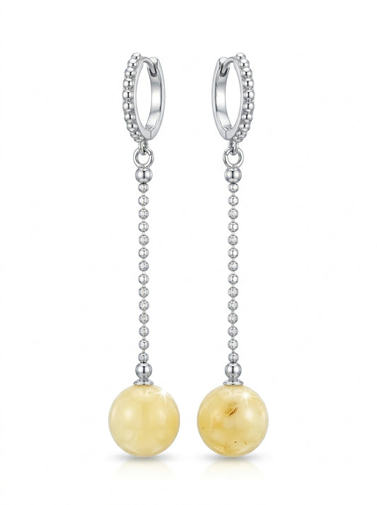 Ball White Amber Silver Earrings — DARVIN (Pre-Order)