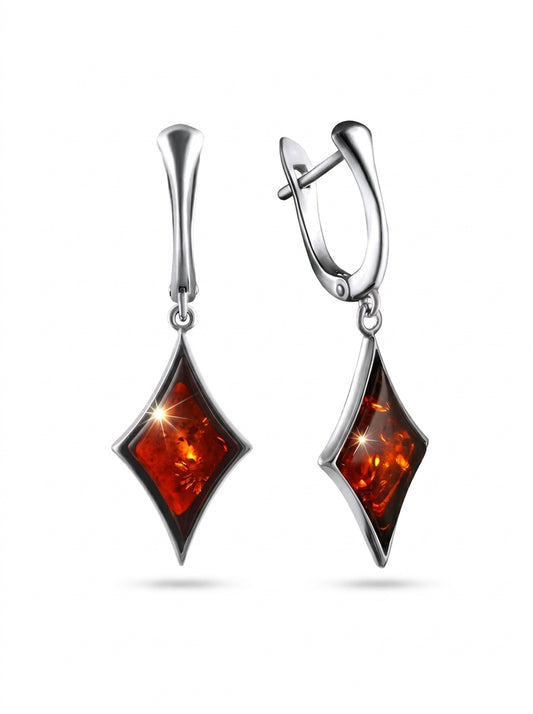 Rhombus Cognac Amber Silver Earrings — DARVIN (Pre-Order)