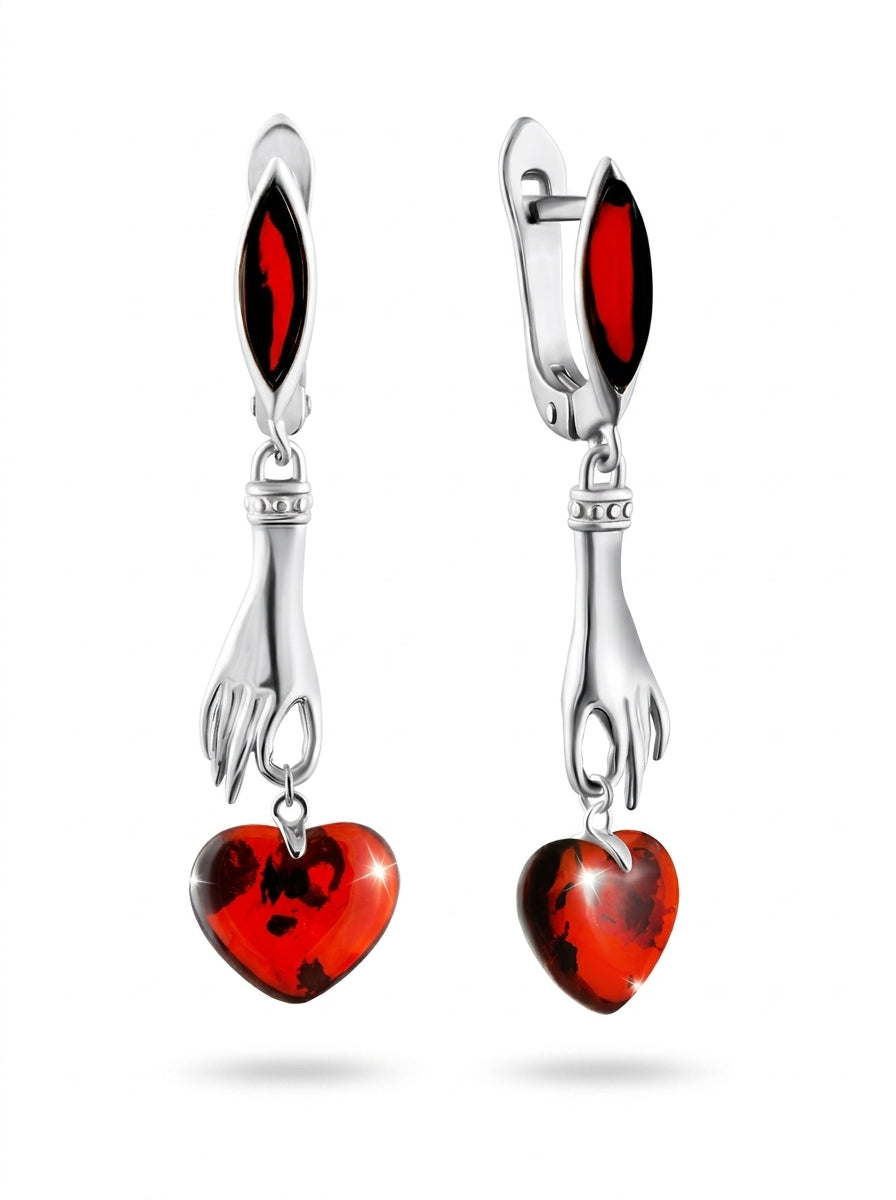 Heart Cognac Amber Silver Earrings — DARVIN (Pre-Order)