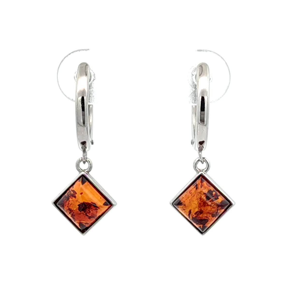 Square Cognac Amber Silver Earrings — DARVIN (Pre-Order)